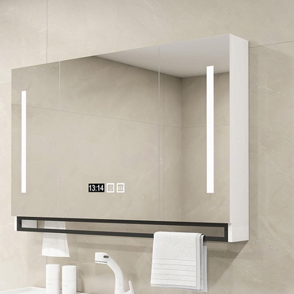 CATANK Solid Wood Medicine Cabinet with LED Mirror and Storage