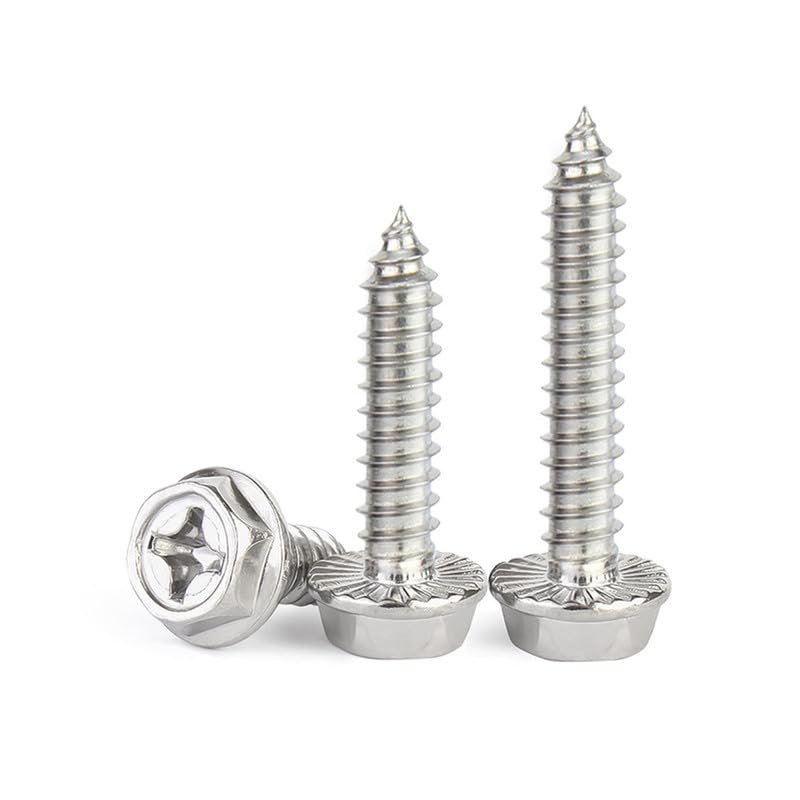 ORANXIN M6 x 60 mm, 10-Piece Phillips Hex Flange-Head Self-Tapping Screws, 304 Stainless Steel, with Gasket and Pointed Self-Drilling Tip