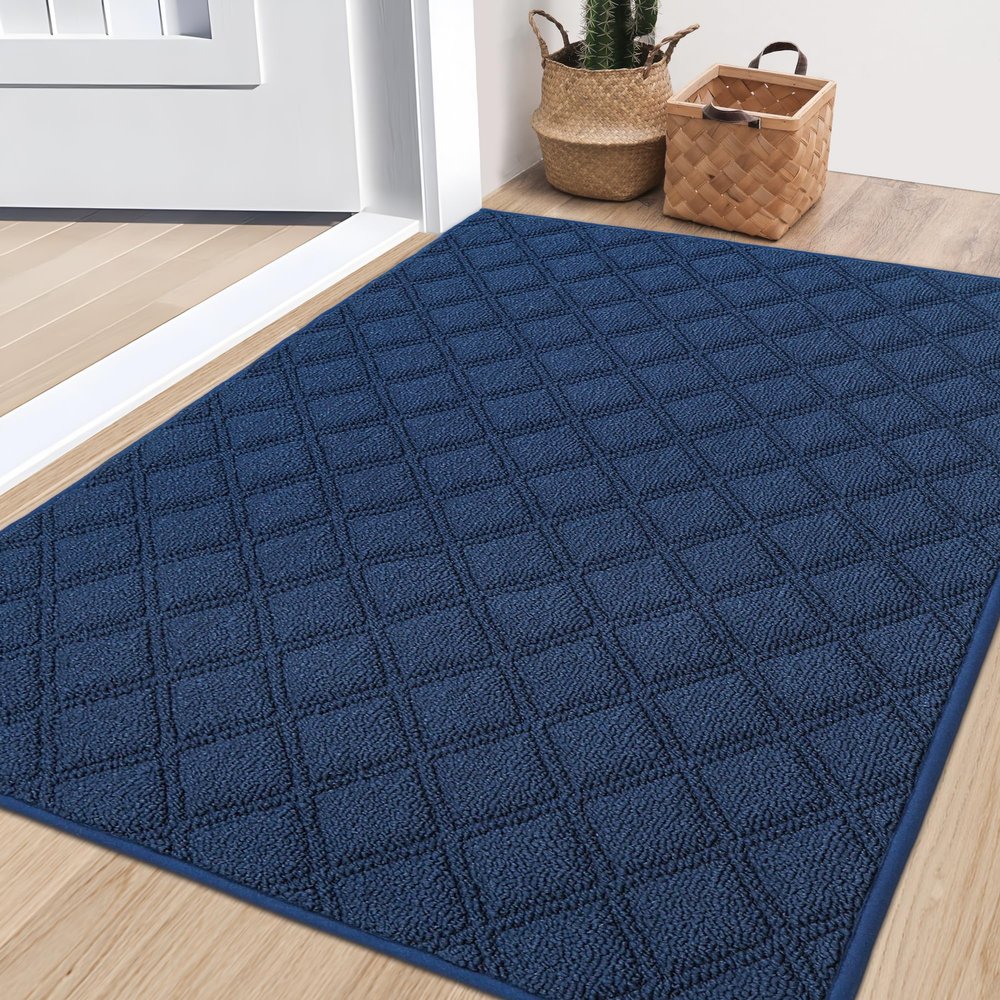 WLHHBO Indoor Doormat, Non-Slip, Low-Profile, Washable, Brown (Blue, 81.3 x 81.3 cm)