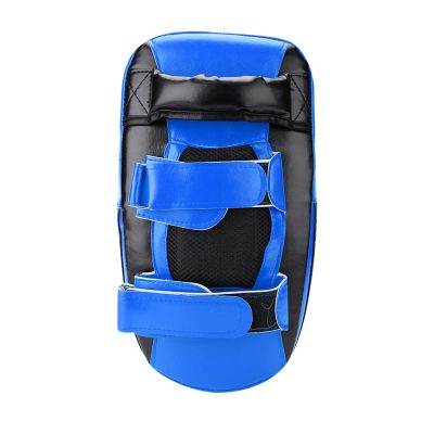 Muay Thai Boxing Curved Kicking Pad, PU Leather, Black/Blue