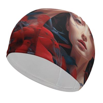 Swim Cap for Men and Women, Stretchable, for Long Hair, Soft, Comfortable, Non-Slip, Bird Pattern