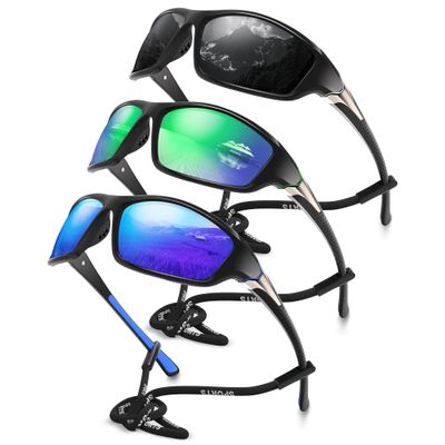 Foliful Polarized Sports Sunglasses for Men, B01 Gray/Dark Blue/Green, Medium