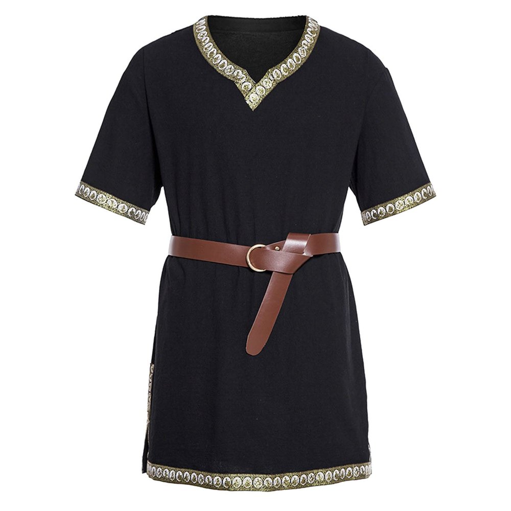pvucpot Medieval Knight Costume Templar Crusader Viking Tunic Tabard for Men, Elegant Black