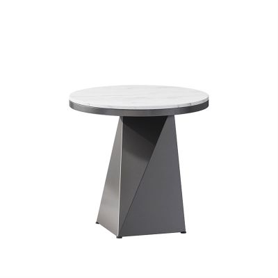 Modern Round Metal-Frame Slate Side Table