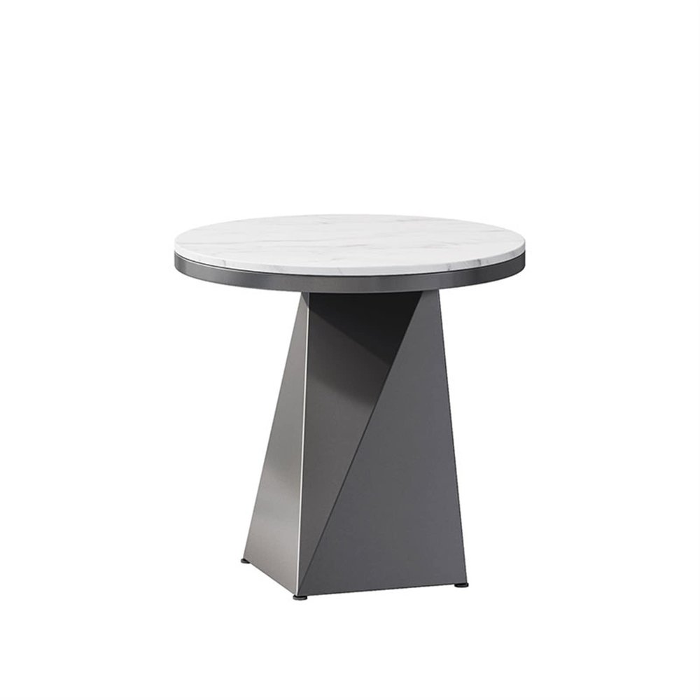 Modern Round Metal-Frame Slate Side Table