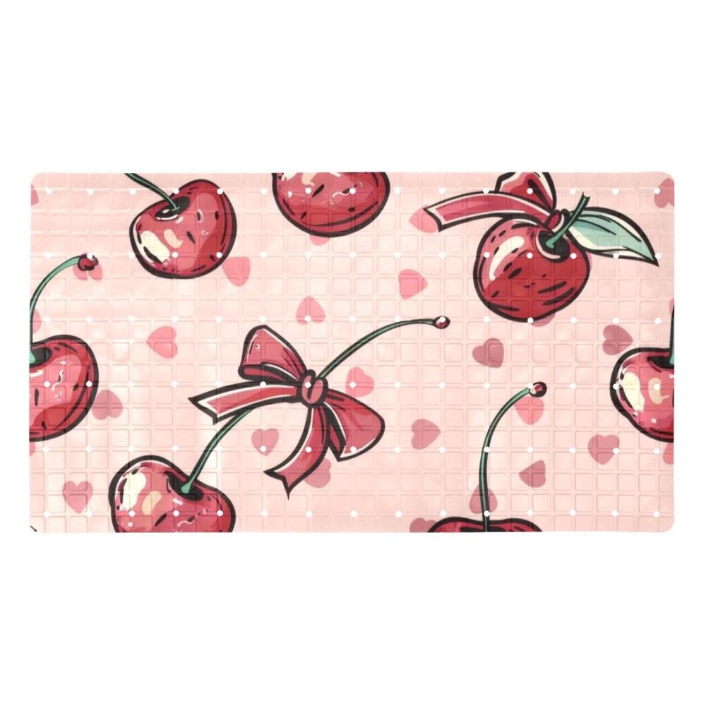 Non-Slip Bath Mat with Cherries and Bows, Pink, 40 x 70 cm