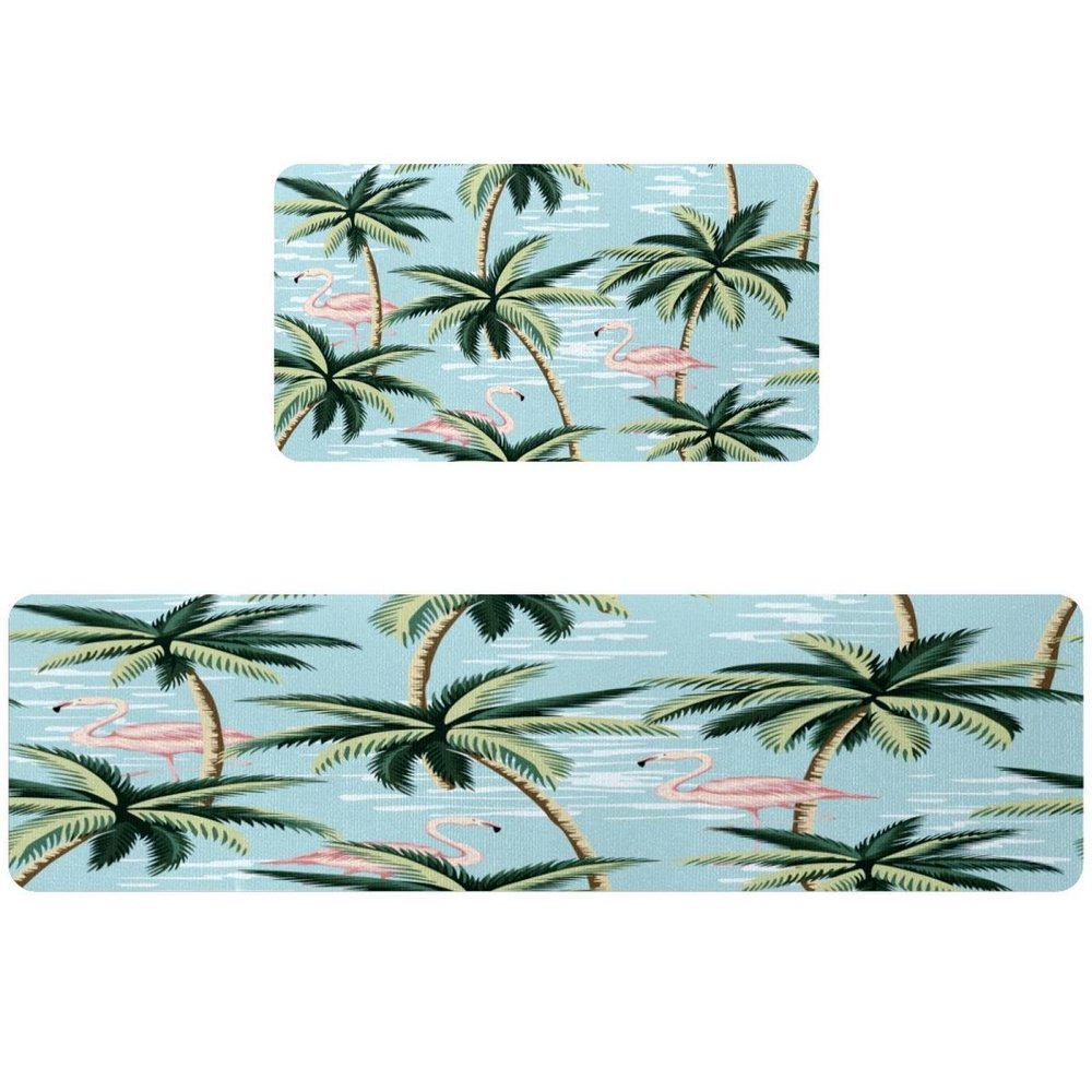 VAPOKF 2-Piece Kitchen Mat Set, Flamingo and Palm