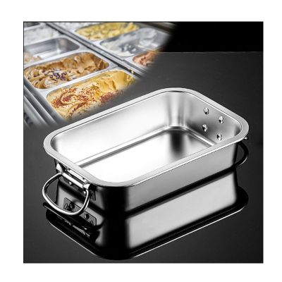 NJDQFA 45 × 35 cm, 20 cm Stackable Rectangular Stainless Steel Food Container with Handle
