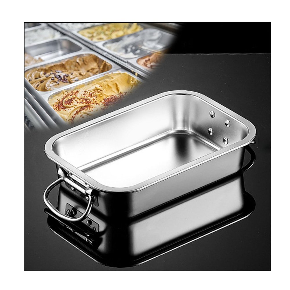 NJDQFA 45 × 35 cm, 20 cm Stackable Rectangular Stainless Steel Food Container with Handle
