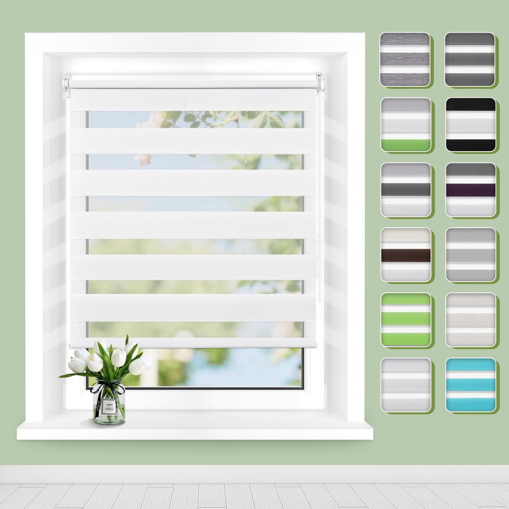 Buseu No-Drill Double Roller Blind 65 x 140 cm (Fabric Width 60 cm)