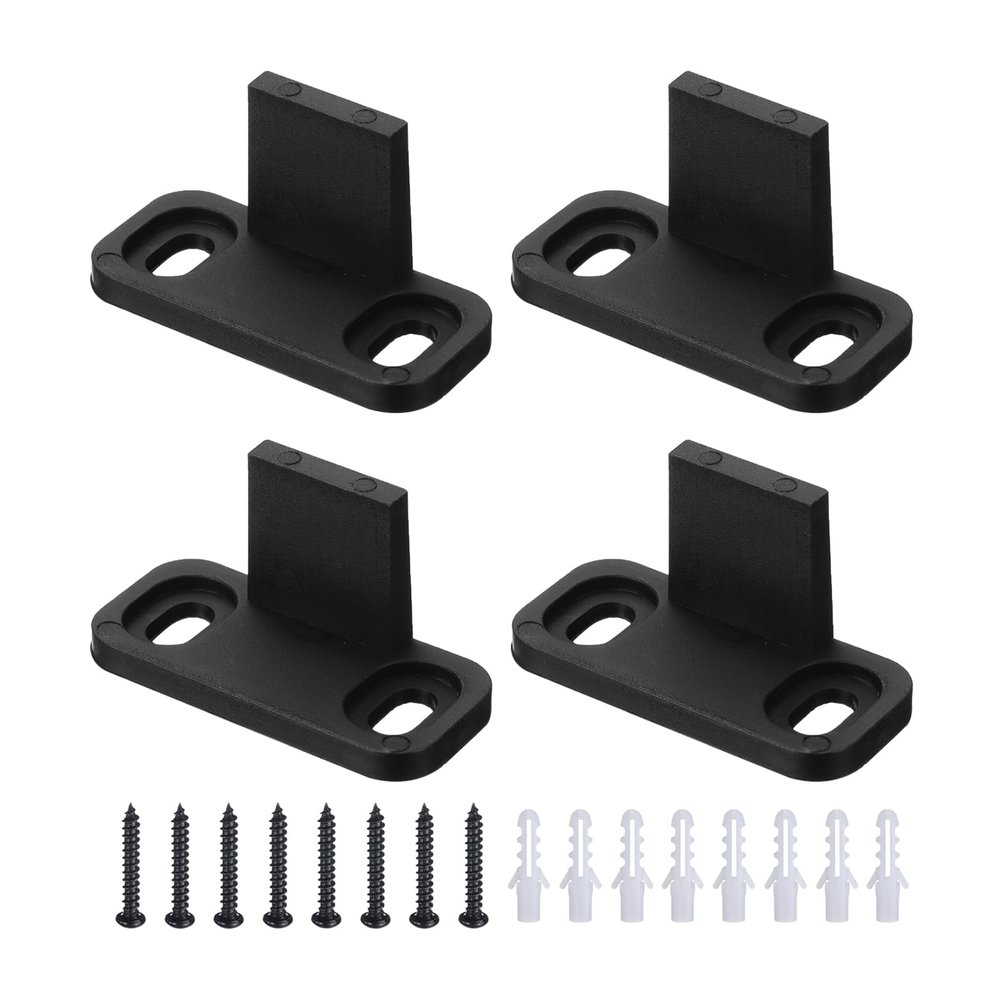 sourcing map POM Universal Sliding Door Floor Guides, Flat Bottom, Black, 4-Pack