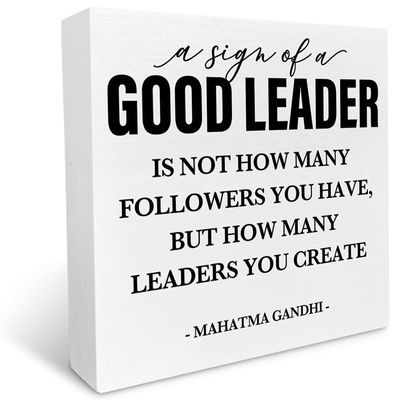 kisoyo Leader Gifts, Thank-You Appreciation Gift for Leaders, Bosses, Mentors & Teachers, Retirement Birthday Gift, Good Leader Wooden Box Sign, Desk Decor, 5 x 5 Inches