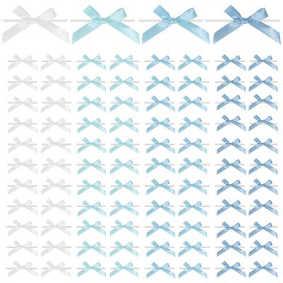 Liobelon 100 Satin Bows for Treat Bags and Gift Wrapping, Blue