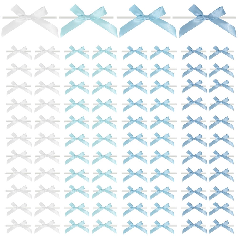 Liobelon 100 Satin Bows for Treat Bags and Gift Wrapping, Blue