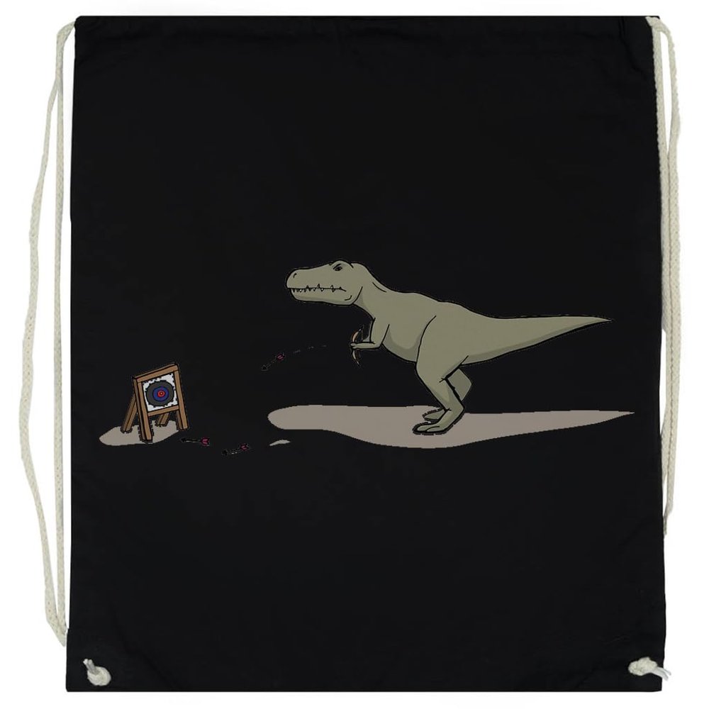 Pinitotee Tyrannosaurus Can't Do Archery Unisex Black Drawstring Gym Bag