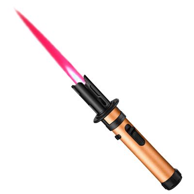 Adjustable Cooking Lighter with Red Flame, Windproof Jet Flame, Refillable Butane Torch for Desserts, Grilling and Baking (Butane Not Included), Orange B