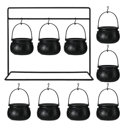 pofluany Candy Bowl with Metal Stand, Halloween Party Supplies, 3/9 Bowls, Cauldron, Treats, Iron Rack, Bucket, Decoration, 9 Pieces