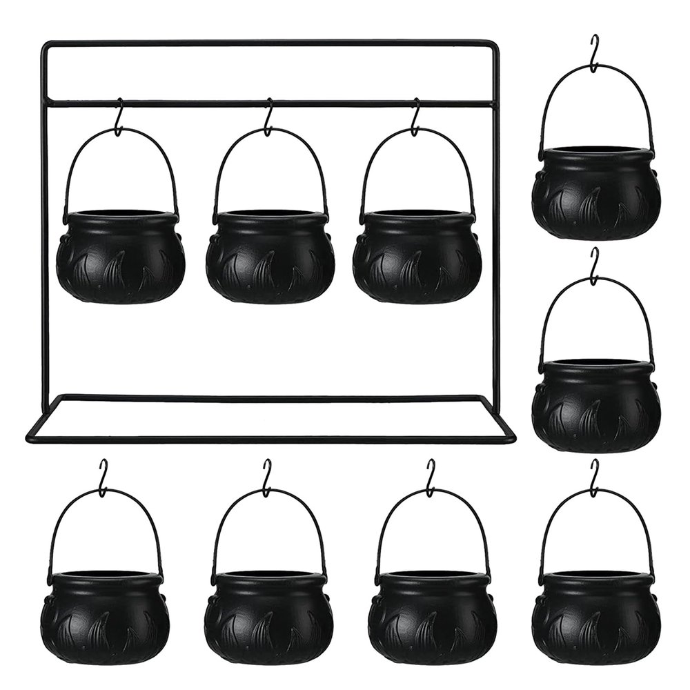 pofluany Candy Bowl with Metal Stand, Halloween Party Supplies, 3/9 Bowls, Cauldron, Treats, Iron Rack, Bucket, Decoration, 9 Pieces