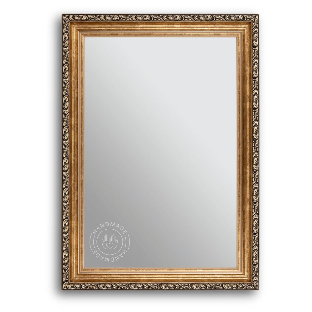 CLAMARO WIEN Wall Mirror, Antique Baroque, Bronze Spruce Wood Frame, 30 x 140 cm