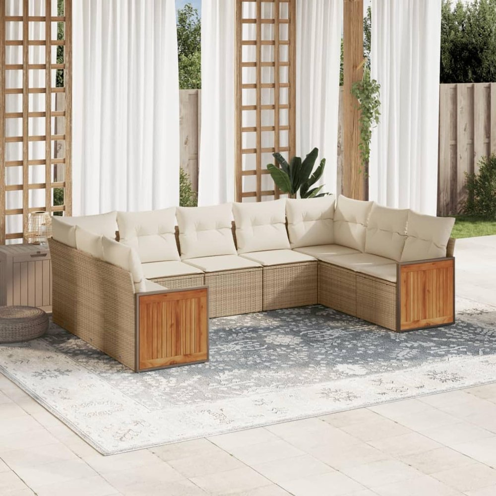Juroupi 9-Piece Outdoor Garden Sofa Set with Cushions, Gray PE Rattan