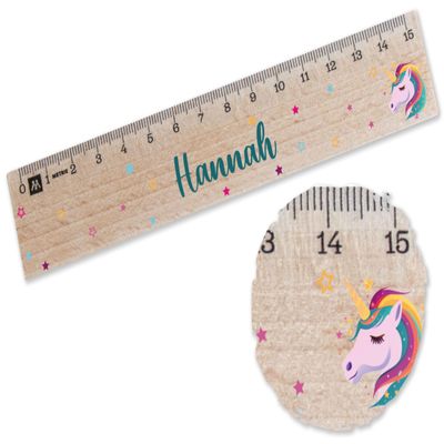 Shirtracer Personalized 15 cm Wooden Ruler, Unicorn Head and Stars