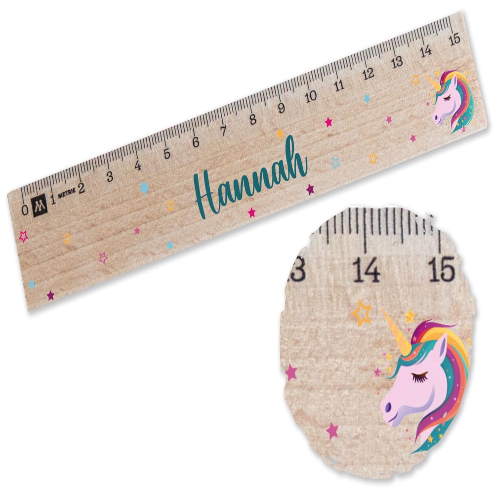 Shirtracer Personalized 15 cm Wooden Ruler, Unicorn Head and Stars