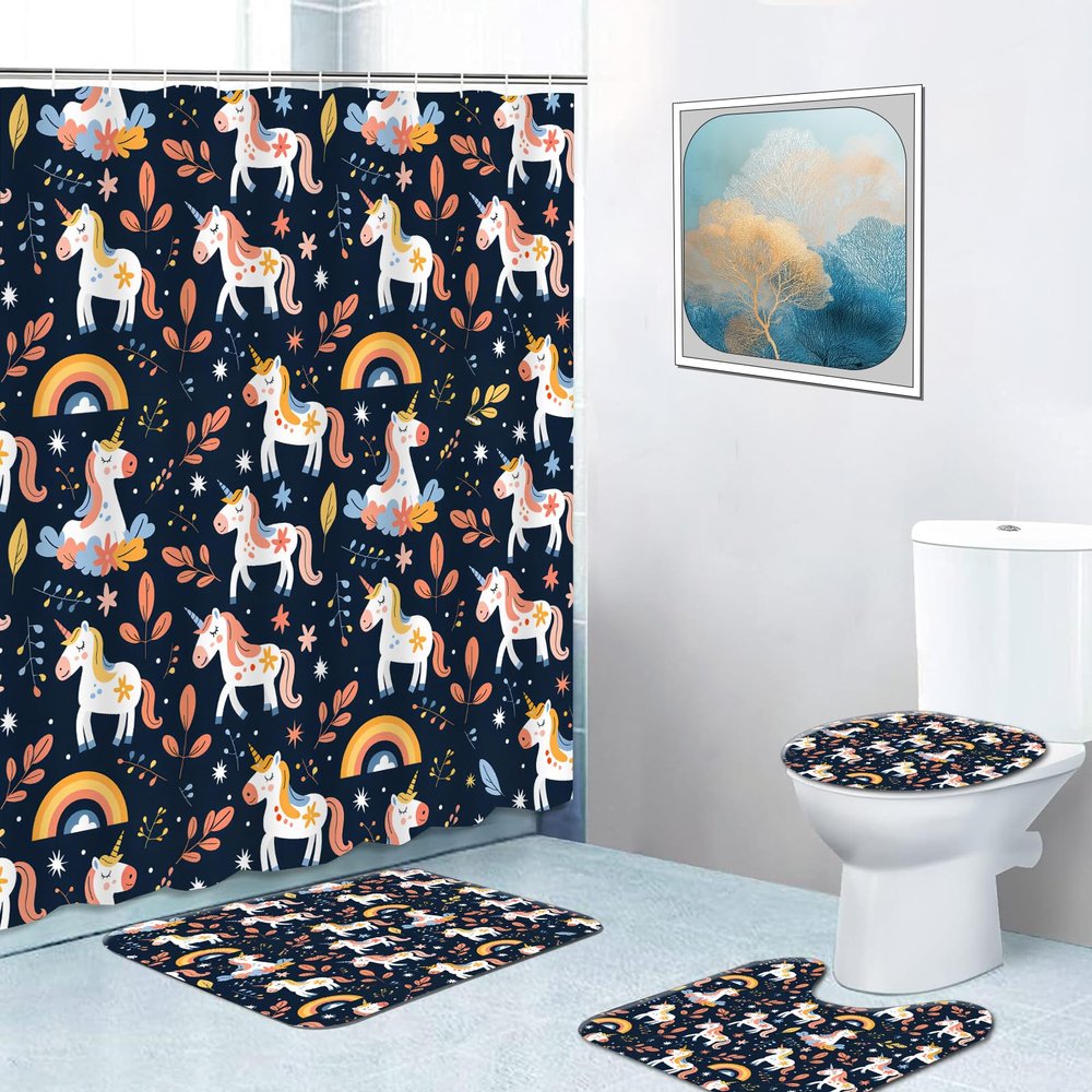 MIEPOS Fantasy Unicorn Bathroom Set with Animals and Rainbows