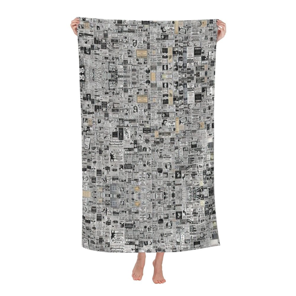BREAUX Newspaper HD-Print Quick-Dry Microfiber Bath Towel, White