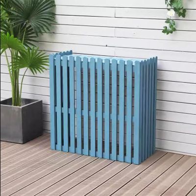 Kaverno Outdoor Air Conditioner Cover, Wooden Heat Pump Enclosure, Blue, 85 × 35 × 80 cm