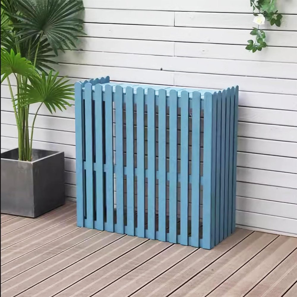 Kaverno Outdoor Air Conditioner Cover, Wooden Heat Pump Enclosure, Blue, 85 × 35 × 80 cm