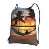 EdWal Coconut Beach Sunset Hammock Print Drawstring Backpack with Zipper Pocket, Black, One Size view 1