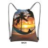 EdWal Coconut Beach Sunset Hammock Print Drawstring Backpack with Zipper Pocket, Black, One Size view 3