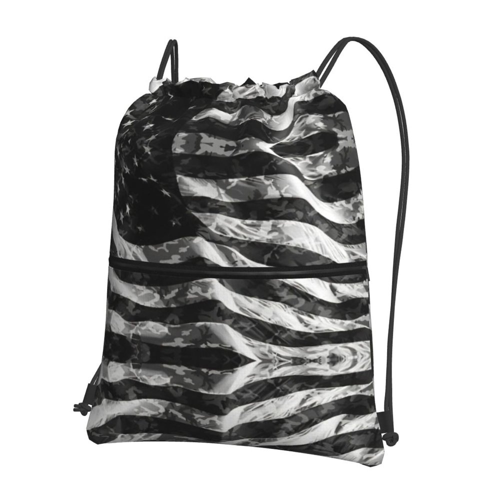 EdWal Camouflage Drawstring Backpack with Zipper Pocket, Black, One Size