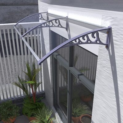 Black Door Awning for Entryways and Windows, Polycarbonate Cover with Aluminum Brackets, 120 x 150 cm