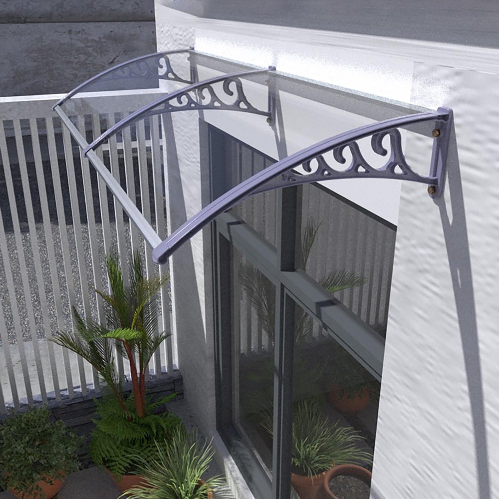 Black Door Awning for Entryways and Windows, Polycarbonate Cover with Aluminum Brackets, 120 x 150 cm