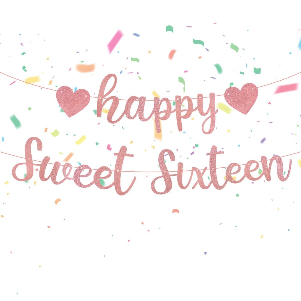 Glitter Happy Sweet 16 Birthday Banner, Pink