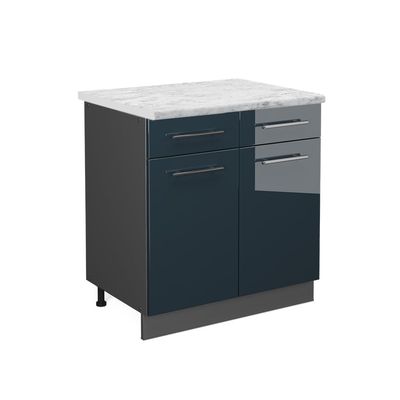 Vicco Fame-Line Kitchen Base Cabinet, High-Gloss Dark Blue, 80 cm