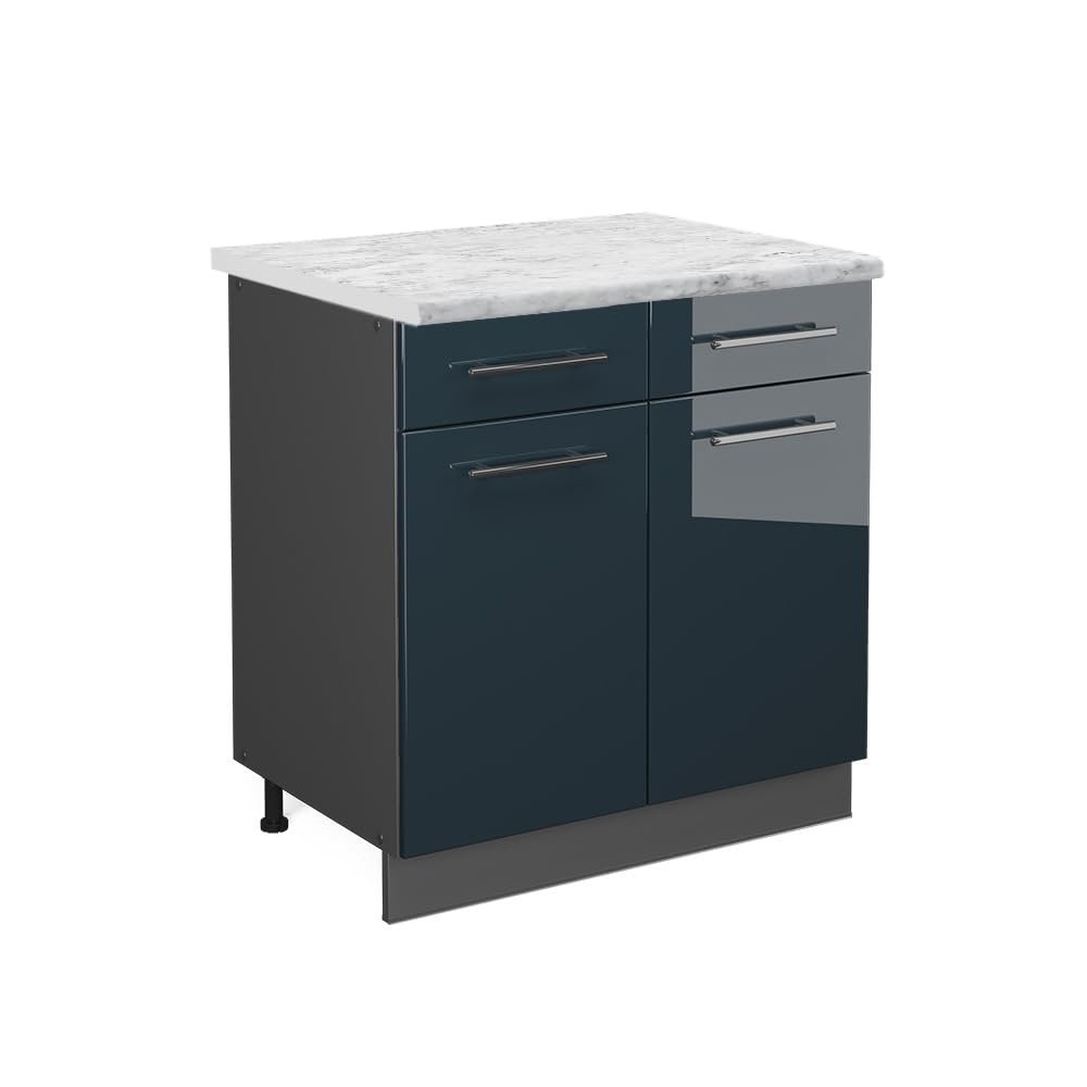 Vicco Fame-Line Kitchen Base Cabinet, High-Gloss Dark Blue, 80 cm