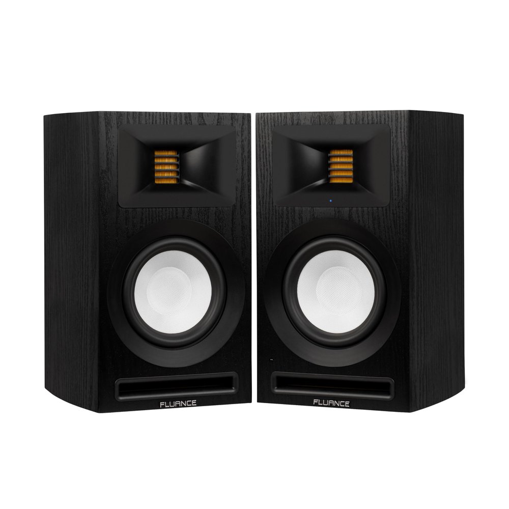 Fluance Ri71 Reference Bookshelf Speakers with 120W Amplifier, AMT Tweeters, 5-inch Drivers, HDMI, Bluetooth, RCA and Subwoofer Output, Black Ash
