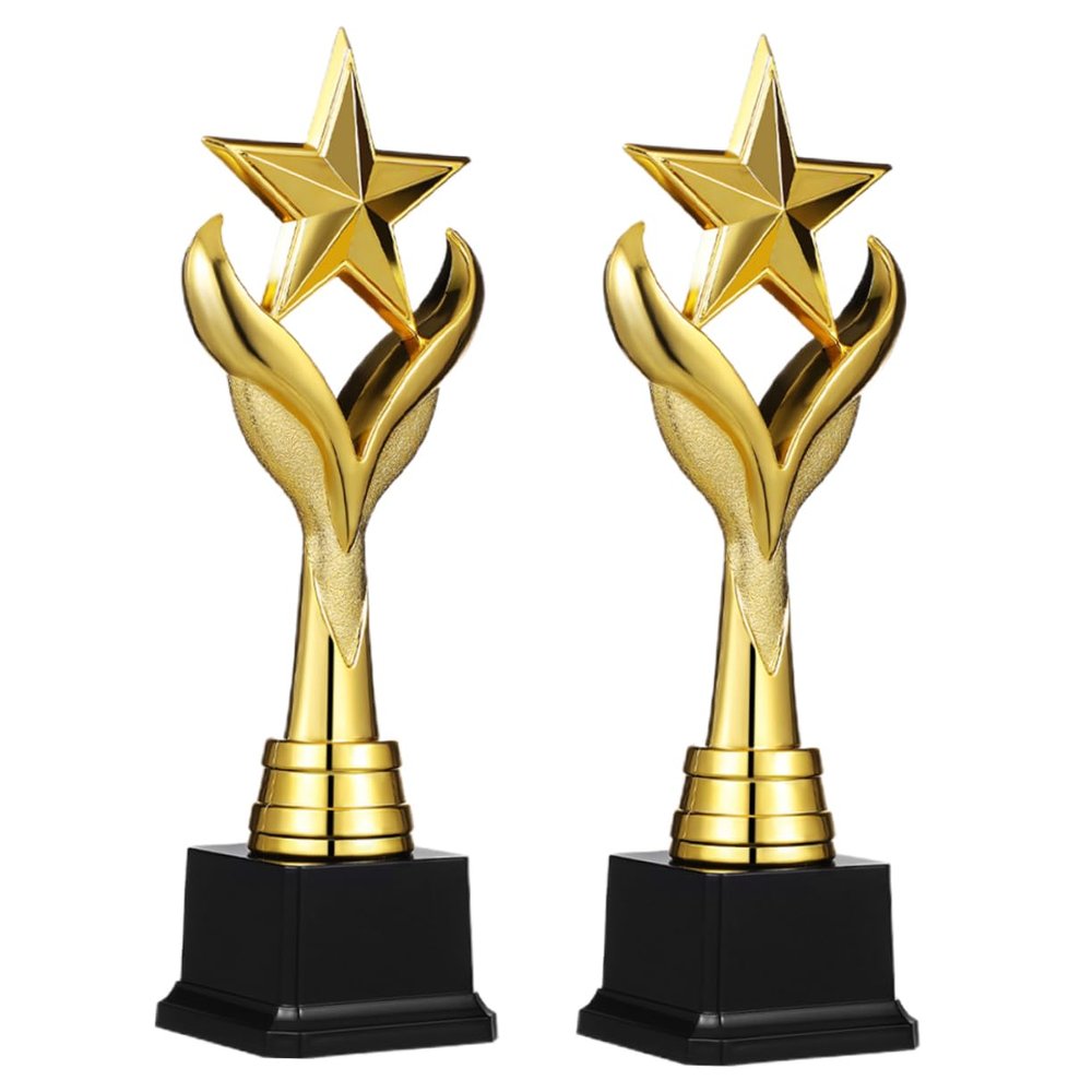 2-Piece Gold Plastic Celebration Trophies for Students, Realistic