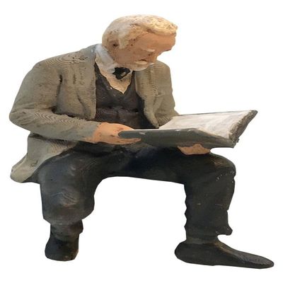 Seated Traveler with Book, Hand-Painted Model Railway Figure, Scale 0 (1:45)
