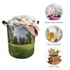 Large Freestanding Laundry Basket, Green Grass in the Park, Foldable with Extended Handles view 3