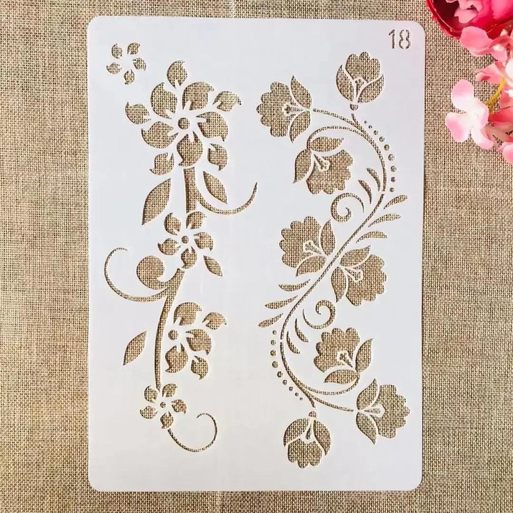 Reusable Stencils, A4, 29 cm, Floral Border and Lines, for Painting on Wood, Canvas, Floors, Walls, Tiles, Fabric, Furniture, and Art Projects, Pattern 2