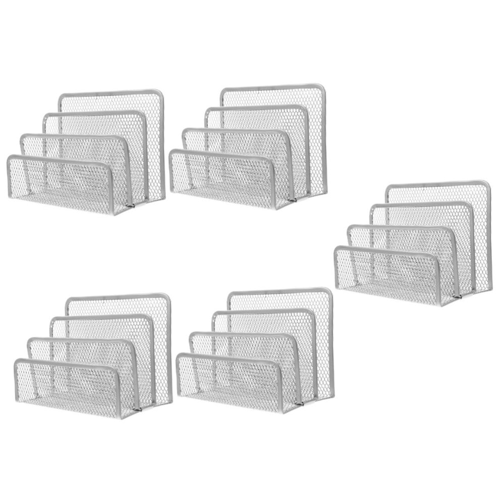 STOBOK 5-Piece Metal Desk File Organizer with Three Compartments, Book Stand and Document Holder