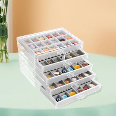 90-Compartment Rock Display Case for Kids, Acrylic Crystal Storage Box with 5 Drawers