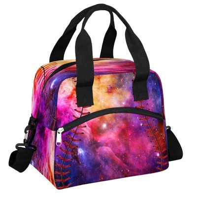 Softball Night Galaxy Insulated Lunch Bag with Shoulder Strap