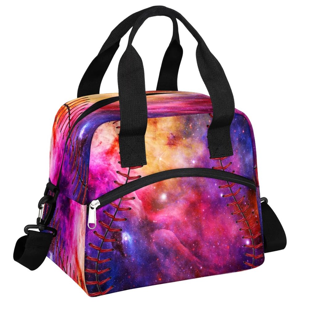 Softball Night Galaxy Insulated Lunch Bag with Shoulder Strap