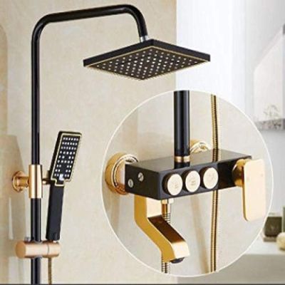 Luxury Gold and Black Shower Set, Bathroom Fixtures, Black Shower Faucet, Rainfall Shower Panel, Aluminum