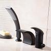 Black 3-Hole Bathtub Faucet with Hand Shower and Waterfall Spout view 3