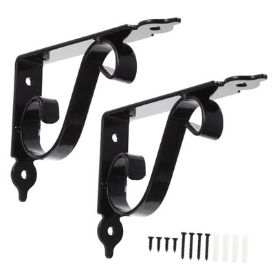 Set of 2 Black Iron Wall Shelf Brackets, High Load Capacity